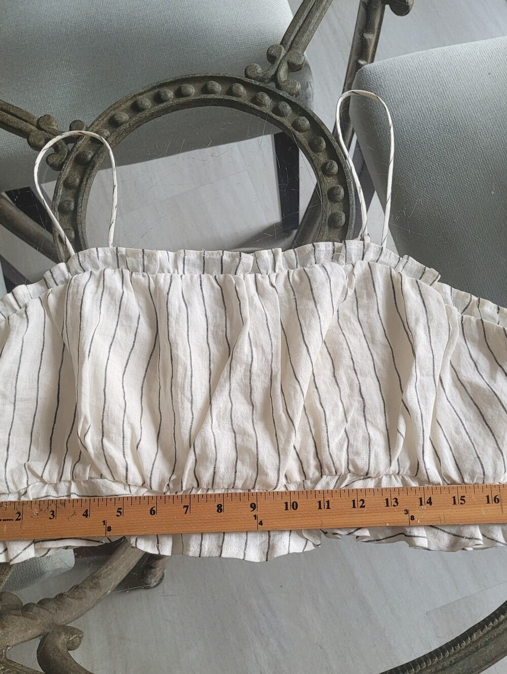 The Impeccable Pig Women's Linen Striped Cropped Camisole Top - White/Black - Picture 8 of 10